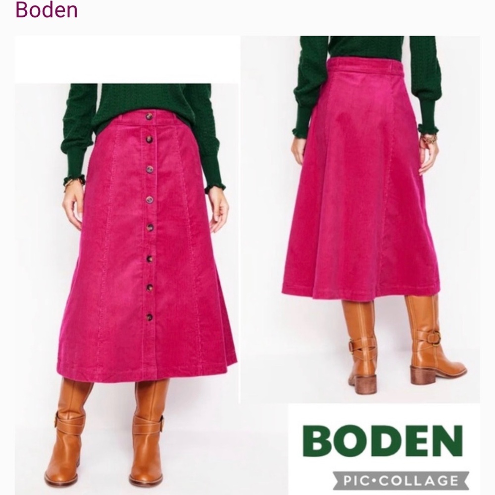 Boden Petra Pink Cord Corduroy Below Knee midi Skirt size 8